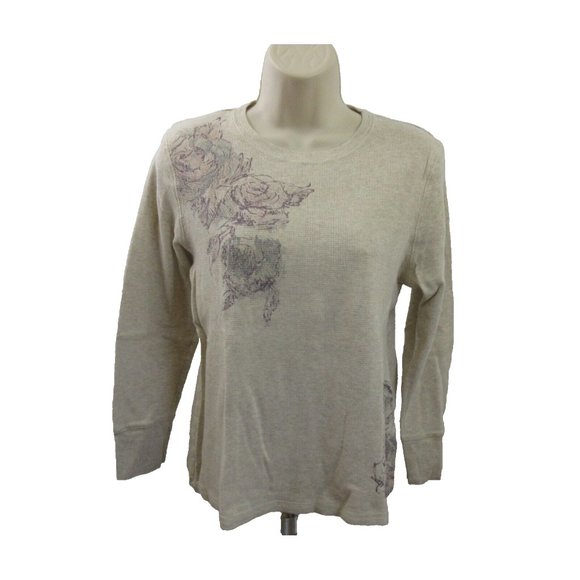 Sonoma Life+Style Thermal Waffle Tee Size Petite Small PS Rose Print Long Sleeve - Picture 1 of 8